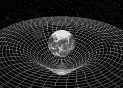 Explica la gravedad como un efecto debido a la curvatura del espacio-tiempo.