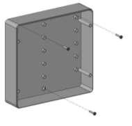CAP. 2 - Instalación - ESP CAPÍTULO 2: INSTALACIÓN INSTALACIÓN DE LA CENTRALITA DE GESTIÓN ALARMA EXTERIOR A LA CELDA 2.1 1. Desenrosque los 4 tornillos de cierre presentes en el frontal. 2. Utilizando los tres agujeros presentes, fije el fondo de la caja con tres tornillos de longitud adecuada en relación con el espesor de la pared en la que se va a fijar el cuadro.