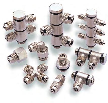 Racores de espiga y tuerca Serie 24 4/2,5 mm a 5/2,5 mm OD/ID tubo Ideal para ser utilizado en sistemas de vacío onexión simple y rápida para circuitos neumáticos Diseño atractivo y compacto