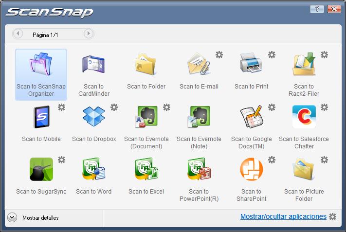 3. En el menú rápido, haga clic en el icono de la aplicación que desea enlazar con ScanSnap Manager. Se iniciará la aplicación seleccionada.