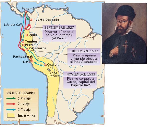 La conquista de Perú EL ENGAÑO DE PIZARRO Pizarro intentó atraer al emperador inca Atahualpa y, cuando este