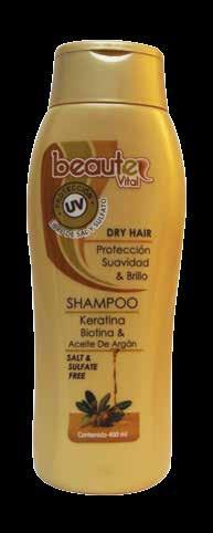 Cuidado del Cabello Presentación 400 ml Shampoo Sin Sal (Keratina & Biotina) Definición Fórmula para limpiar, humectar y dar brillo y nutrición al cabello, contiene hidratantes naturales que