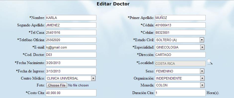 Este módulo cuenta con las sigientes pantallas: -Antecedentes Médicos -Costos -Doctor -Equipo médico -Forma de Pago -Inventario