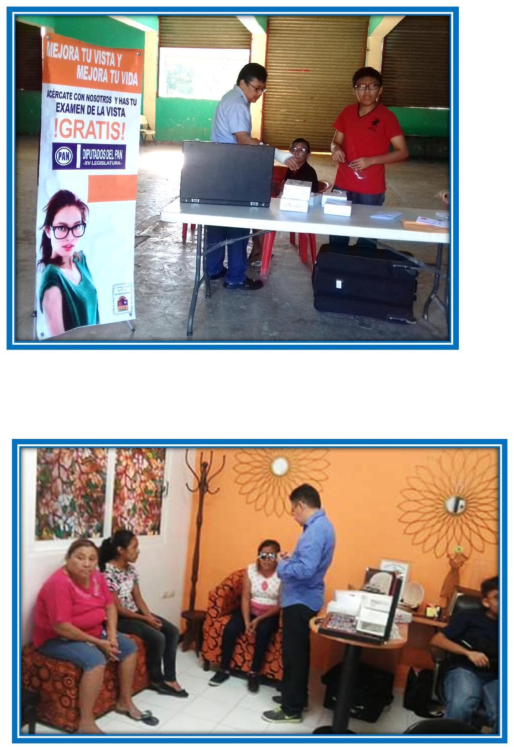 De igual manera se realizó la Jornada de Salud Visual en la Comunidad de Rojo Gómez en donde se vieron beneficiadas 45 personas con consultas de optometrista, así como la