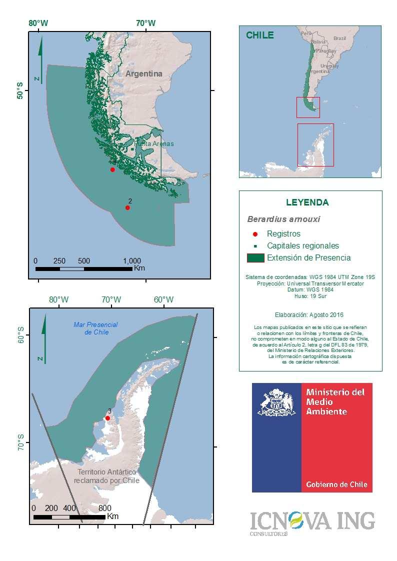 Mapa de los puntos de recolecta y avistamiento en Chile: Mapa de