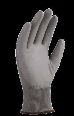 51-610 Guante nylon gris con poliuretano Guante fabricado de nylon y poliuretano en palma color gris, ausencia de costuras, con puño tejido de punto ribeteado.