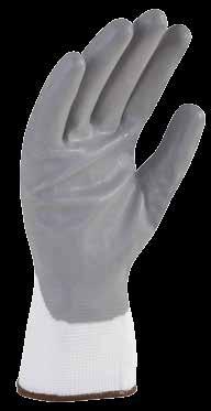 51-800 Guante nylon blanco con nitrilo espumado Nylon blanco con nitrilo espumado gris, sin costuras con puño tejido de punto ribeteado.