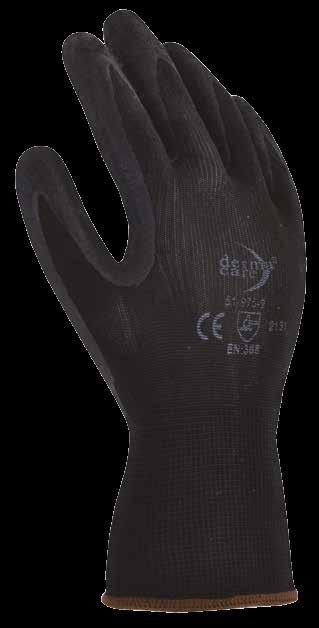 74 51-975 Guante de nylon negro con látex Elaborado de nylon y látex negro, puño tejido de punto ribeteado.