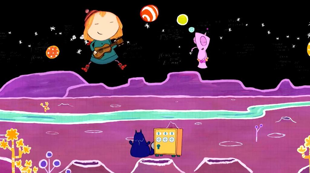 Anexo 2: Imágenes del capítulo Peg y Gato se encuentran en el planeta Púrpura con su amigo Richard, jugando a su juego favorito: reboten