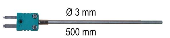 sonda de acero inoxidable diámetro 0.5 mm, longitud 300 mm (Tr 99%: 1 seg) De -40 a + 300 C ± 1,5 C T 99 ** 1s TESIKI150 Sonda Termopar de inmersión K.