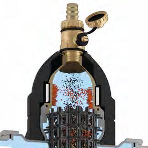 Las burbujas se unen y aumentan de volumen ascendiendo hacia la parte alta donde son evacuadas por la válvula automática de purga de aire con boya.