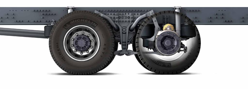 Suspensión neumática trasera Unos bajos del camión aerodinámicos. La señal de un auténtico camión de construcción.