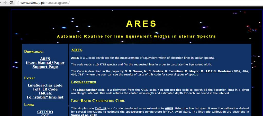 Medición automática de anchos equivalente ARES está programado en C y reproduce, de manera automática, la técnica manual de medición de los anchos equivalentes de las líneas de absorción de los