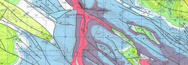 Figura 1.- Mapa geológico del área estudiada con las principales captaciones existentes.