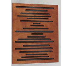 Material 2 - Panel Wavewood Basstrap Cherry aplicado directamente en las esquinas de los muros y