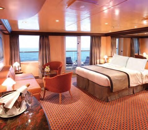 Suite con balcón sobre el mar Suites: para quien busca lo máximo Junto a los servicios y dotaciones previstos para todos los camarotes, los uéspedes de las Suites (Suite, Gran Suite, Panorama Suite)