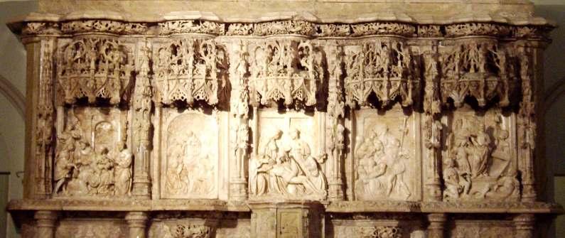 Este retablo realizado por Gil Morlanes es de principios del S. XVI. ❶ Parte inferior del banco con cinco escenas.