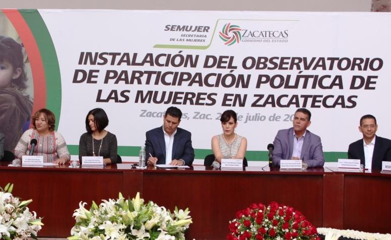 Instalación del Observatorio de Participación Política de las Mujeres en Zacatecas 21 Julio 2016 El IEEZ, a través de la CPEG, participó en la instalación del Observatorio