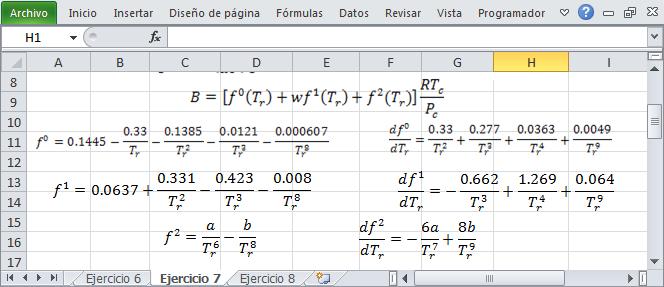 Como se ve, para el cálculo de B se usarán las ecuaciones de Tsonopoulos: Ya con todas las ecuaciones que se van a utilizar, se deben buscar los valores de cada sustancia que piden las ecuaciones, en