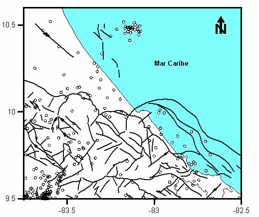Región Caribe Se registró actividad sísmica principalmente en el volcán Turrialba (de baja energía) y en el mar Caribe frente a Matina, asociada a un sistema de fallas profundas en esa zona y al