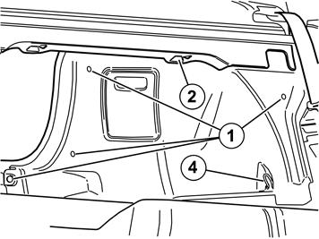 6A Figura A y B Retirada de los paneles laterales: Retire las cinco presillas (1, ilustraciones A y B) que sujetan el panel lateral izquierdo a la carrocería.
