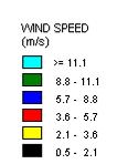 Las velocidades son las mayores del día. Entre las 18 y las 00 hrs se mezclan ambas condiciones.
