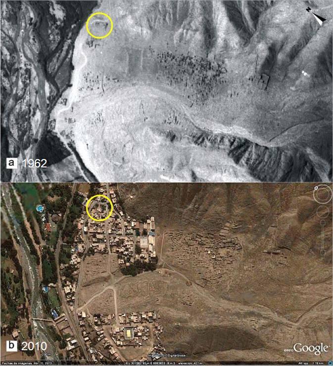 Figura 10: Comparación de fotos aéreas de años distintos, con vista del sitio