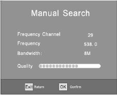Búsqueda manual Esta opción le permite buscar canales nuevos sin eliminar los canales y ajustes guardados previamente. 1.