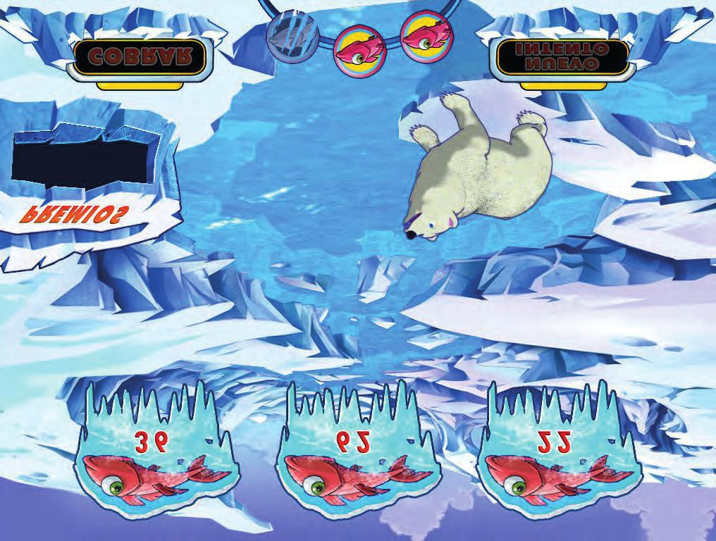 5.2.1.2 Bono Oso Polar Durante la sesión de juegos libres, con tres símbolos en línea ganadora, se obtiene acceso al bono de Oso Polar. Se encontrará con un oso pescando en el mar en busca de comida.