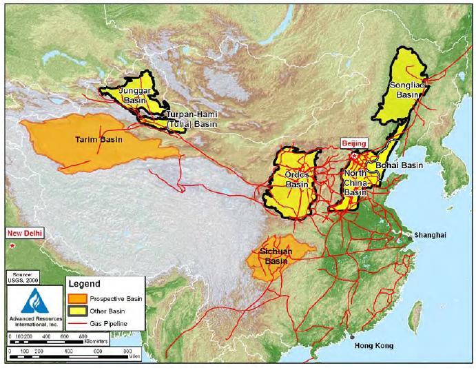 Shale gas en China Principales Cuencas de shale gas e infraestructura en China Es el país con el mayor potencial estimado de shale gas.