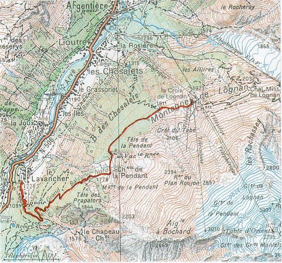 8. Croix de Lognan 1.973 m. Le Lavancher Alçada màxima : 1973 m. punt de sortida. Localitat de la Vall : Argentière 1244 m.. Desnivell acumulat: Baixada 700 m.. Durada : 1,30 h.