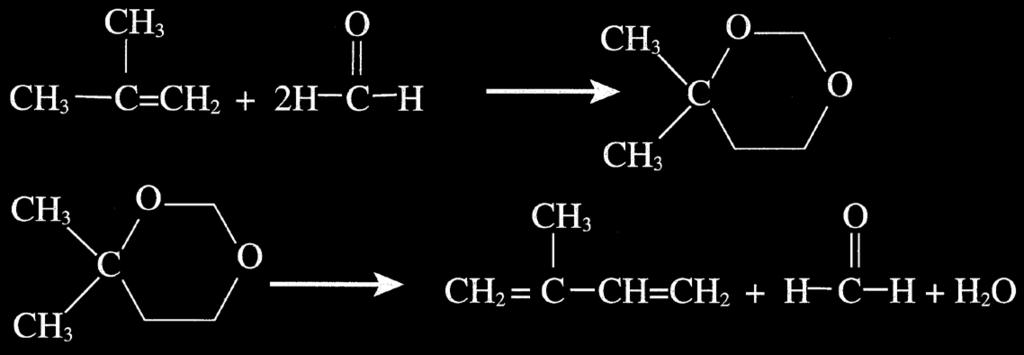 De isobutileno y formaldehído (proceso IFP) La reacción entre el isobutileno (separado del fracciones de C4 de unidades de craqueo o craqueo de isobutano a isobuteno) y