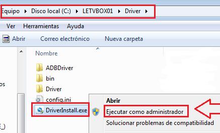 SEGUNDO PASO Instalación Drivers - Dentro de la carpeta C:\LETVBOX01\Driver\ buscamos un fichero llamado InstallDriver.