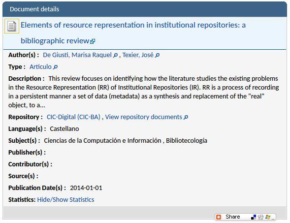 Metadatos de los SN (2/4) Un recurso del SN de Repositorios Digitales páginas fulltext peer review