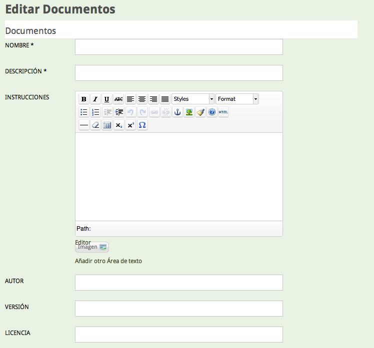 Editar Documentos Para ingresar documentos hacemos clic en el link formulario a llenar.