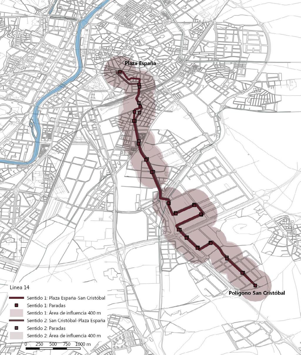 Línea 14: Plaza España-Polígono San Cristóbal Plan de implantación de una línea de tranvía en Valladolid Características de la línea Demanda (2012) Longitud sentido 1 (m) 7.