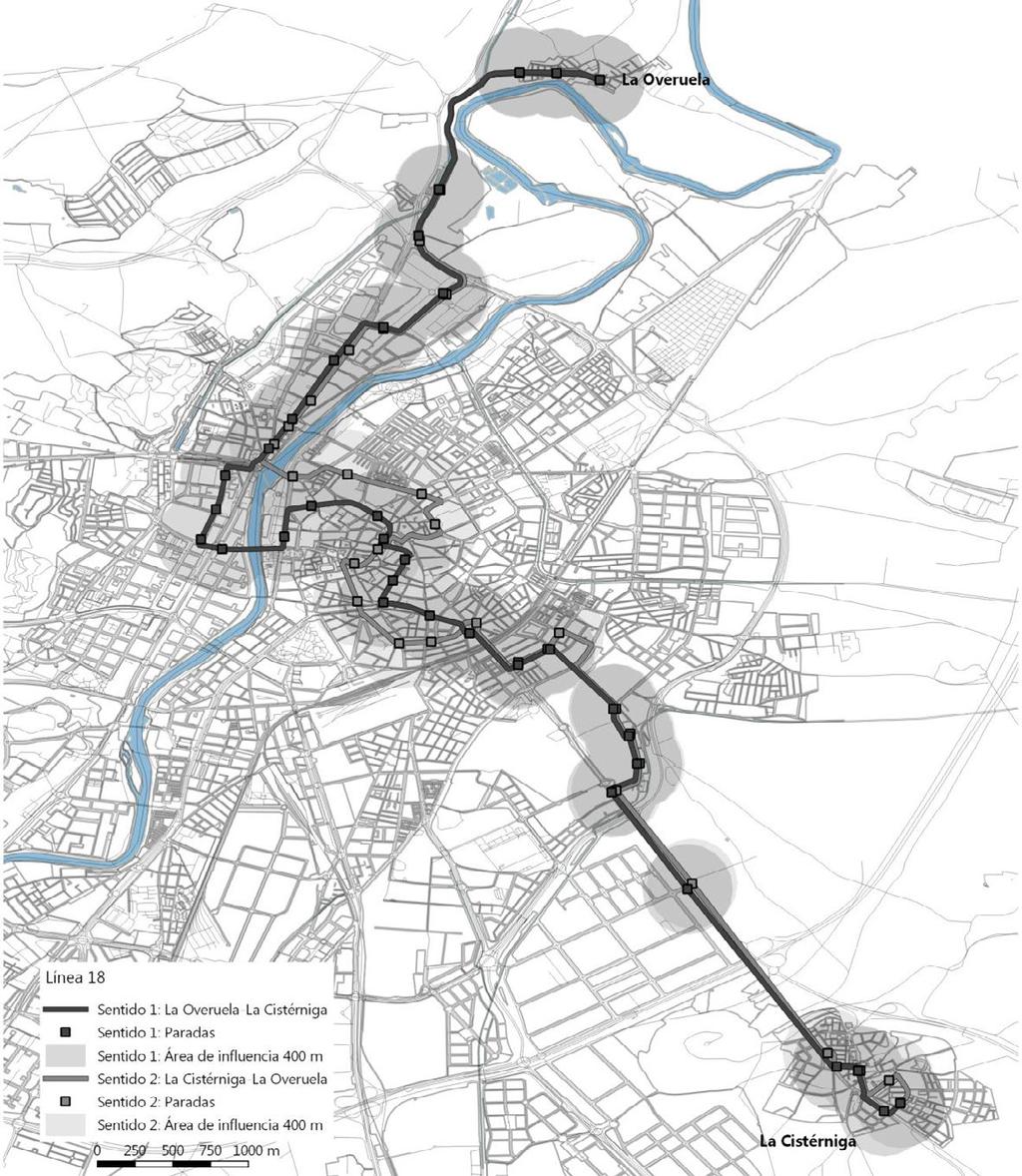 Línea 18: La Overuela-La Cistérniga Plan de implantación de una línea de tranvía en Valladolid Características de la línea Demanda (2012) Longitud sentido 1 (m) 16.