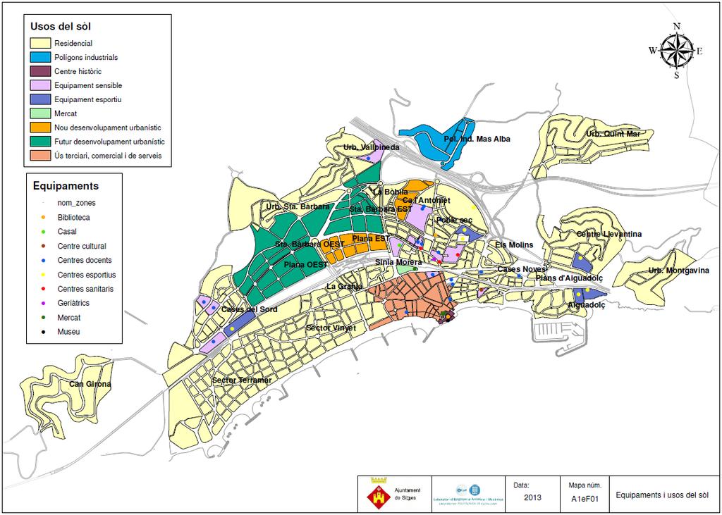 10 de 32 Mapa de Capacitat Acústica i actualització del Mapa de Soroll del municipi de Sitges Altres factors que s han tingut en compte per a l establiment de les zones de sensibilitat acústica, és l