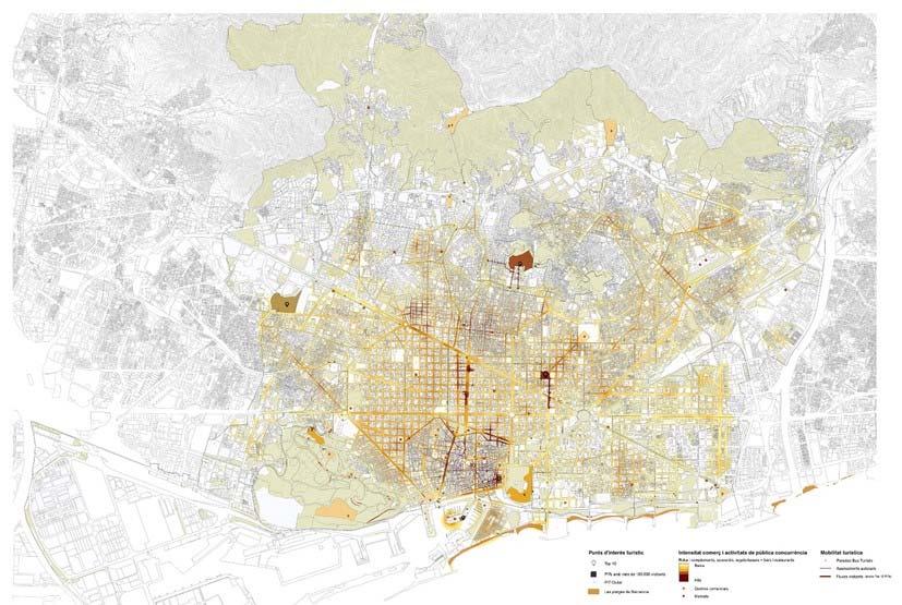 Zones com la Barceloneta, entorns de la Rambla de Poble Nou, Vila de Gràcia, Sant Antoni i part l Antiga Esquerra de l Eixample, com àrees sensibles per la seva morfologia urbana. Imatge 14.