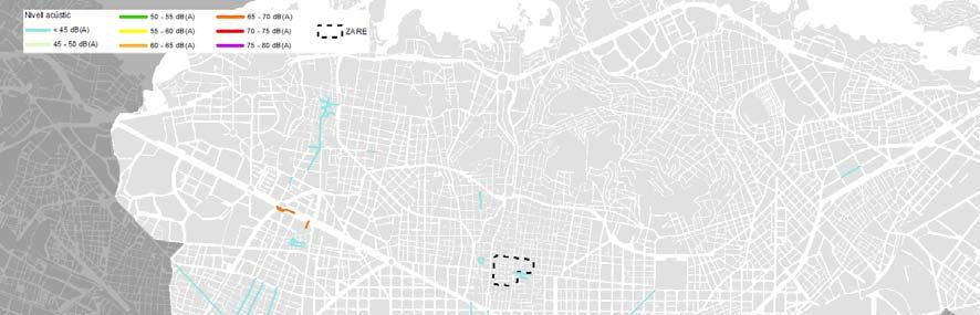 Imatge 12: Nivells de soroll d eixos comercials el període de dia (de 7h a 21h). Font: Mapa Estratègic de Soroll de l Ajuntament de Barcelona.