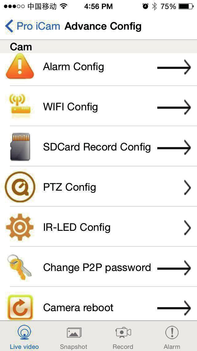Configuración Alarma: Detección de movimiento Configuración Wi-Fi: