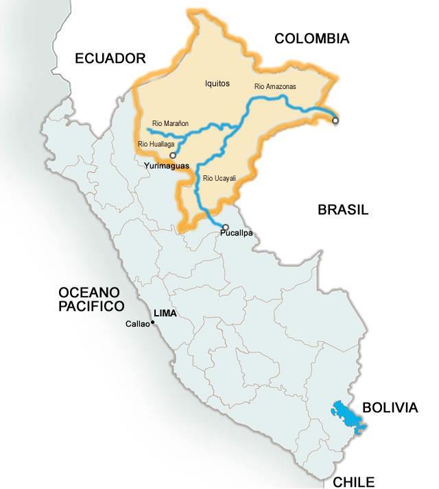 HIDROVÍA AMAZÓNICA: ríos Marañón y Amazonas, tramo Saramiriza - Iquitos - Santa Rosa; río Huallaga, tramo Yurimaguas - Confluencia con el río Marañón; río Ucayali, tramo Pucallpa - confluencia con el