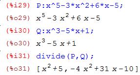 divide (P1, P) Calcula el cociente y el resto de la división del  El resultado de divide(p1, P) es