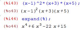 Polinomios y ecuaciones con wxmaxima 57 y, su factorización irreducible dentro de R sería, que no es
