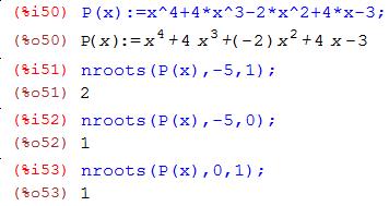 6 Polinomios y ecuaciones con wxmaxima A pesar de que el manual de wxmaxima afirma que find_root encontrará la raíz buscada o raíces en caso de existir varias, si las raíces de la función no están