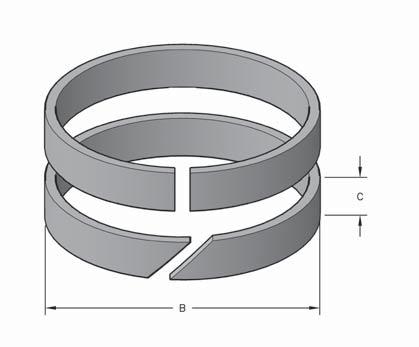 ANILLO DE DESGASTE DE NYLON DE 1/16 PULG DE ESPESOR, ESTILO 606 NOTA: el sufijo S designa a los anillos de desgaste con un corte biselado.