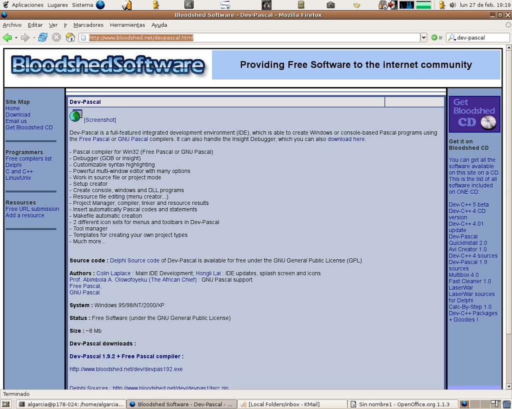 Instalación de Dev-Pascal en entornos Windows 1.- El software se puede descargar de la web: http://www.bloodshed.net/devpascal.