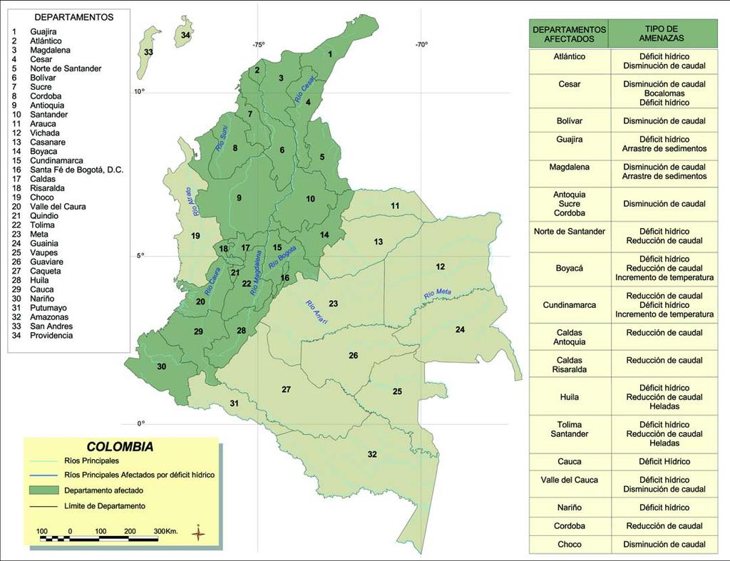 Figura II.2-2 Colombia. Principales amenazas por departamentos Fuente: Elaboración CAF con base a información oficial Pacífico colombiano.