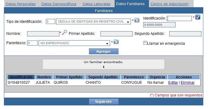 Seleccionar la opción de Editar o Eliminar de la tabla de familiares registrados. 2.