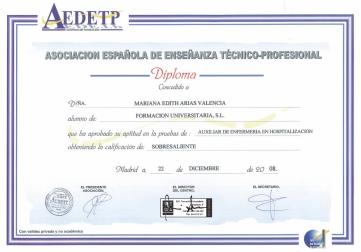 Título / Diploma Curso conducente al Titulo / Diploma de la Asociación Española de Enseñanzas Técnico Profesionales en la Especialidad